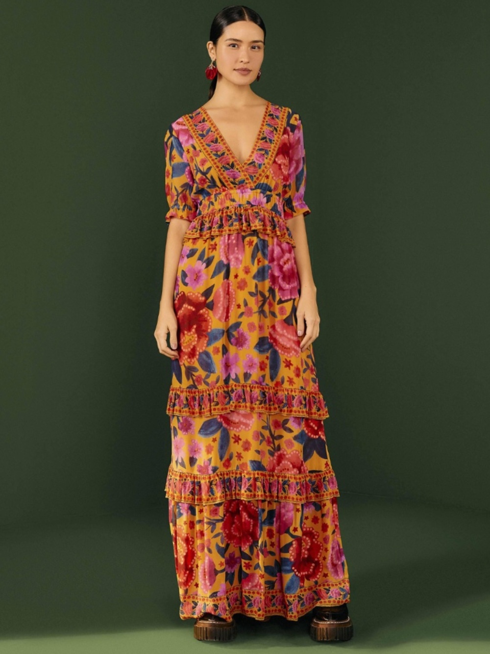 NEW Farm Rio Floral Dream Maxi Dress Floral Dream Yellow Small - Picture 9 of 16